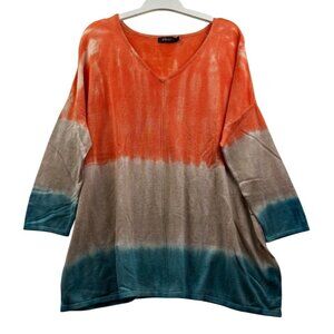 Pure Amici Women's Tie-Dye Loose-Fit Tunic Top Orange/Beige/Teal Plus Size 1X